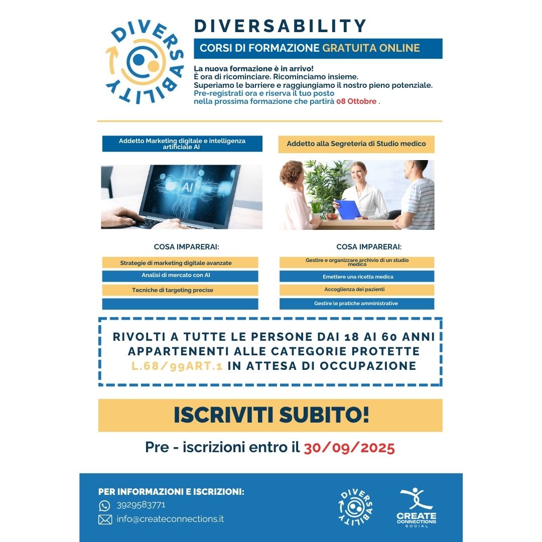 PROGETTO DIVERSABILITY: NUOVI CORSI GRATUITI ONLINE, !