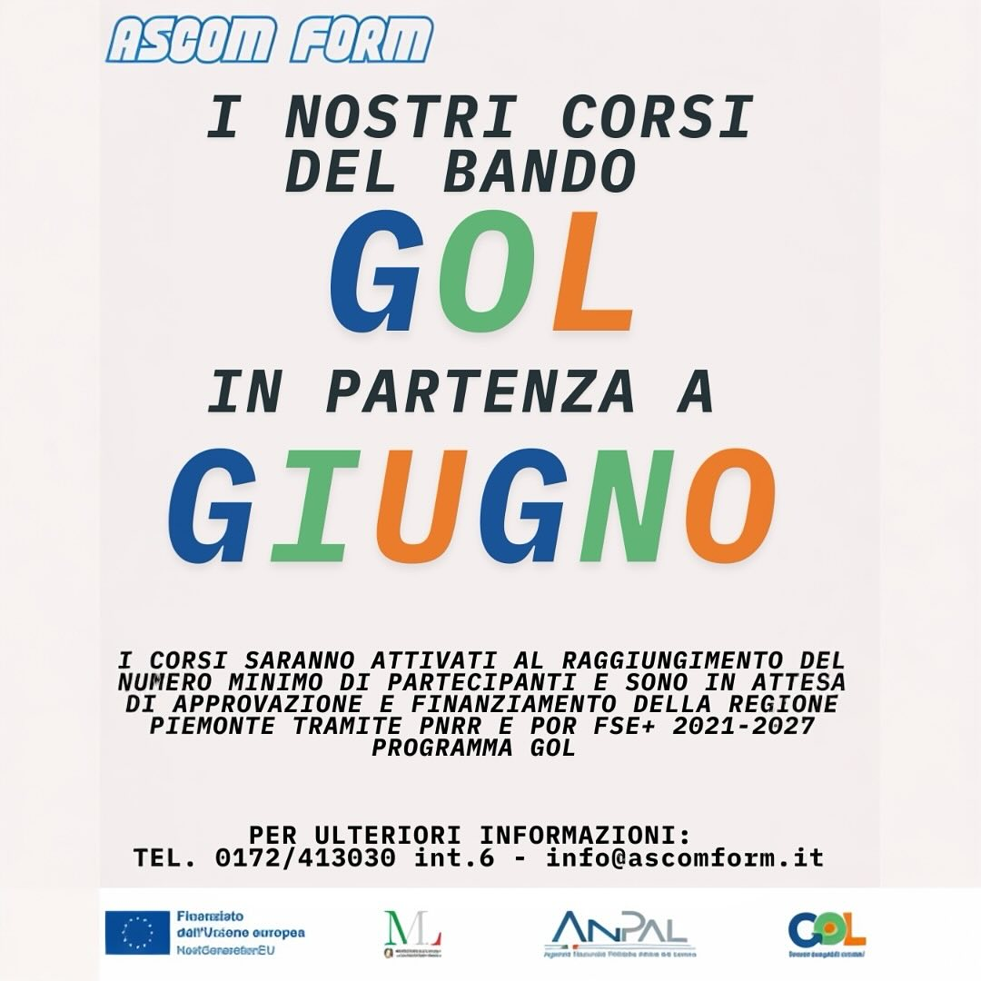 CORSI GOL IN PARTENZA A GIUGNO – ASCOM FORM