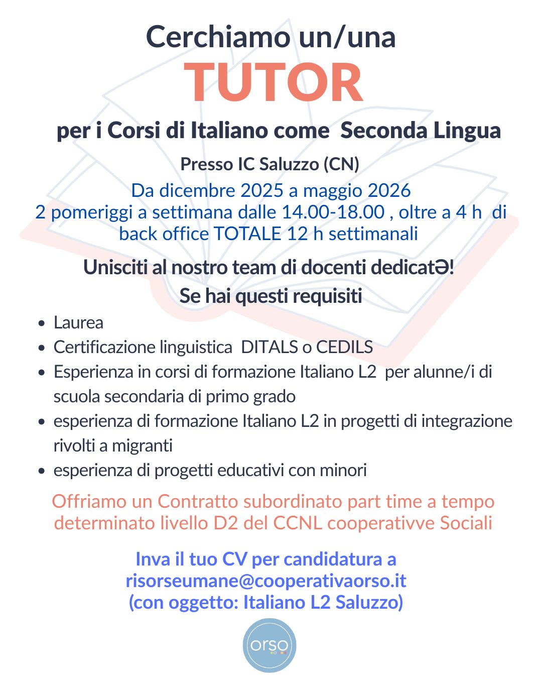 👉👉COOPERATIVA ORSO CERCA TUTOR DI ITALIANO